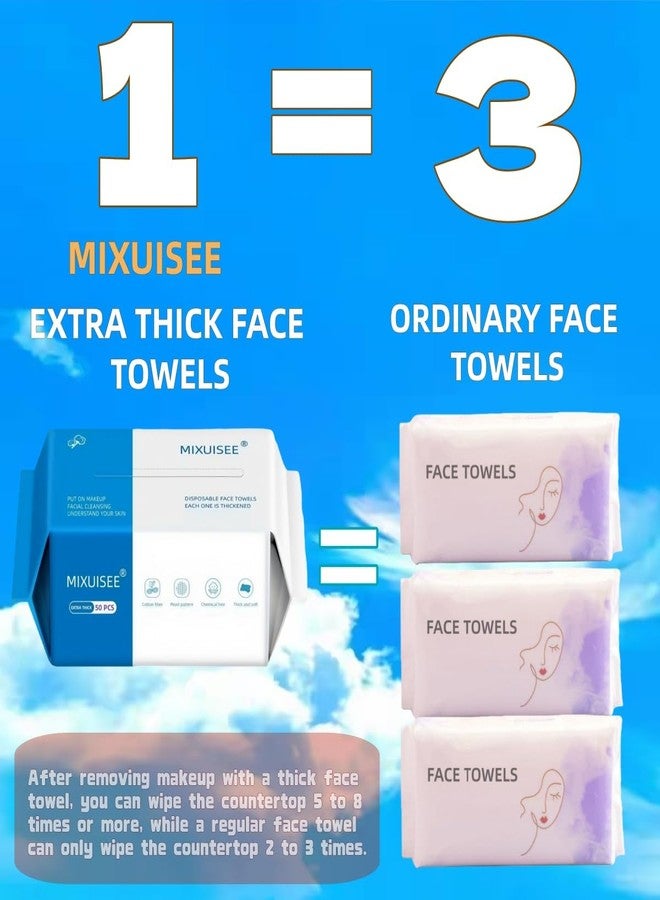 MIXUISEE مناشف وجه للاستخدام مرة واحدة. مناشف وجه سميكة وناعمة من MIXUISEE. مصنوعة من القطن الخالص 100%. مناشف وجه بسماكة 150%. تزيل المكياج وتنظف البشرة. مناسبة للبشرة الحساسة. (عبوة سميكة للغاية، 150 قطعة) - Image 3
